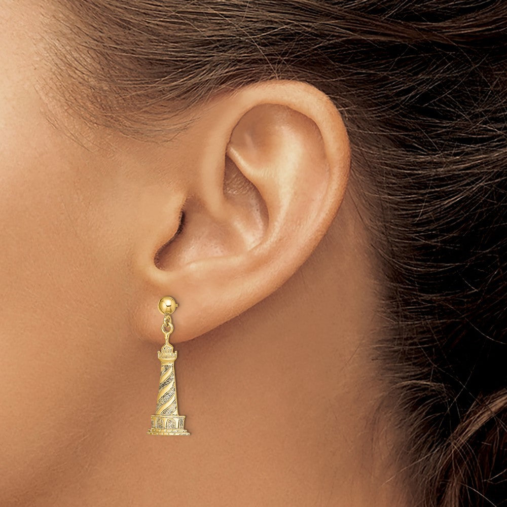 14k Yellow Gold Cape Hatteras Lighthouse Earrings