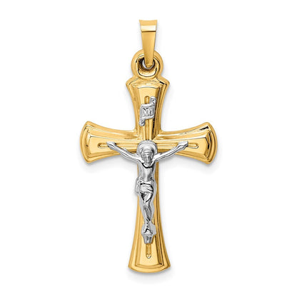 14k Two-tone Gold INRI Hollow Crucifix Pendant for Women