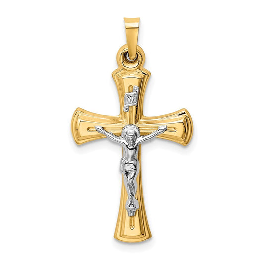 14k Two-tone Gold INRI Hollow Crucifix Pendant for Women