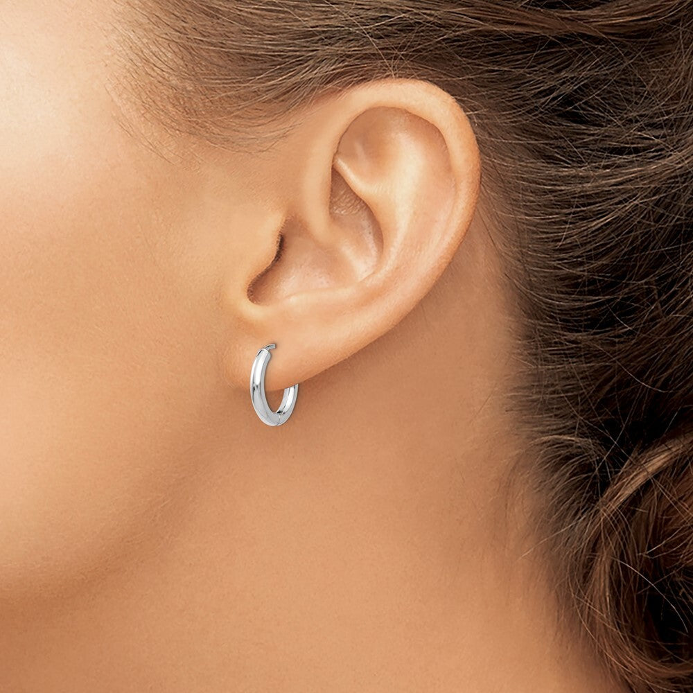 14K White Gold Polished Hollow Hinged Hoop Earrings Gift for Women