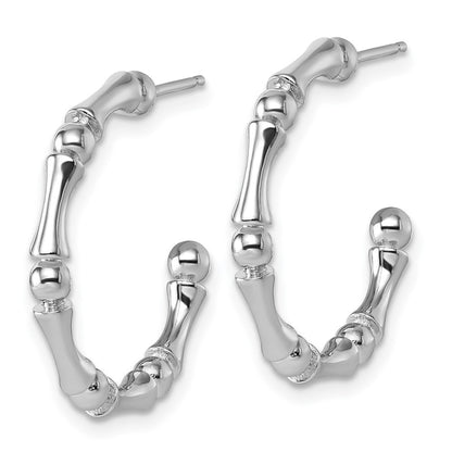Sterling Silver Rhodium-plated Polished Patterned 3mm x 23mm C-Hoop Earrings