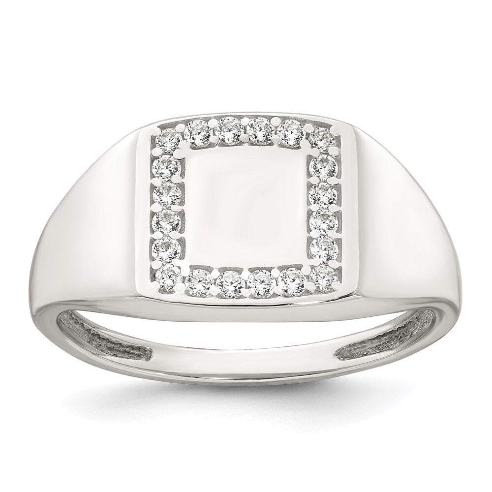 Sterling Silver Polished CZ Square Border Men's Signet Ring Size 11