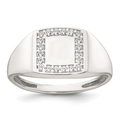 Sterling Silver Polished CZ Square Border Men's Signet Ring Size 11