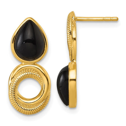 Sterling Silver Polished Black Agate Teardrop & Circle Mis-Matched Earrings