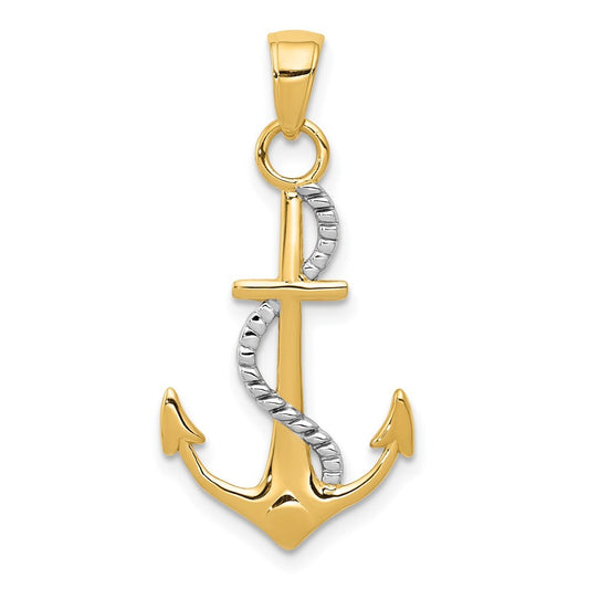 14k Two-tone Gold Polished Anchor Rope Pendant for Women