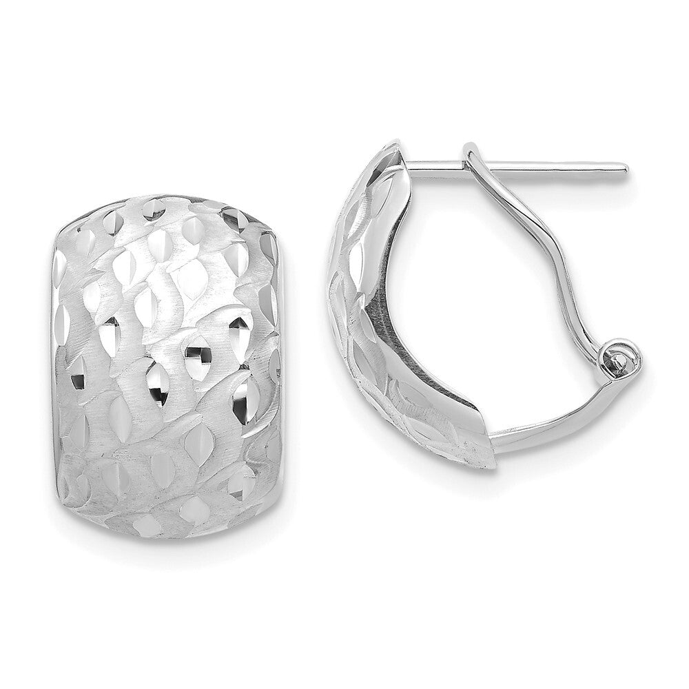 14K White Gold Textured Omega Back Stud Earrings Gift for Women