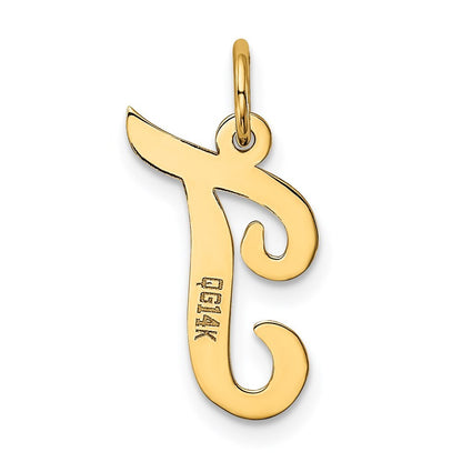 14k Yellow Gold Medium Script Letter T Initial Charm Pendant for Women