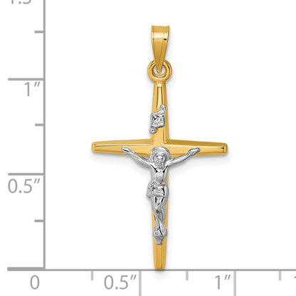 14k Yellow Gold with White Rhodium Polished INRI Crucifix Cross Pendant
