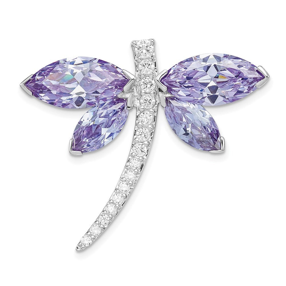 Sterling Silver Rhodium-plated Lavender Cubic Zirconia Dragonfly Slide