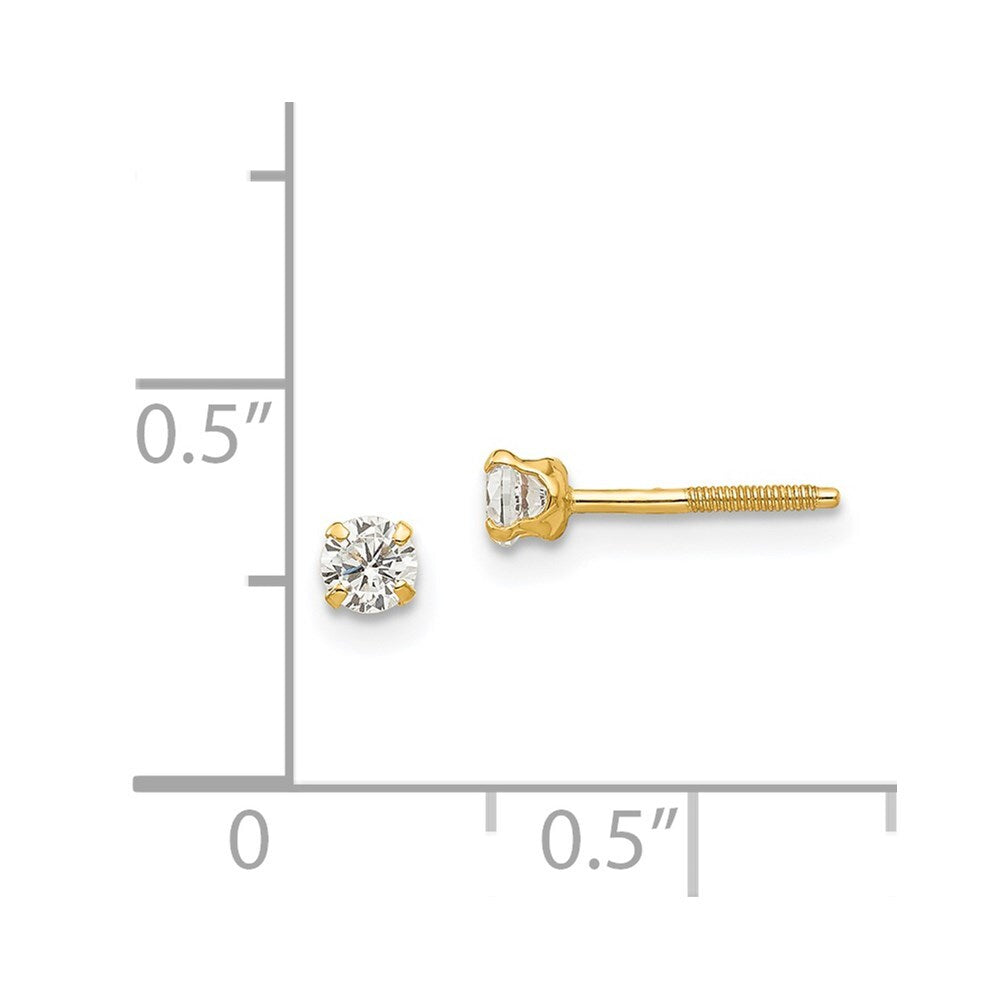 14k Yellow Gold 3mm white zircon Stud Earrings Gift for Women