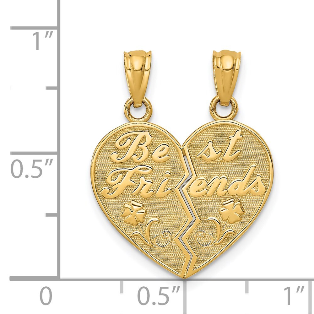 14k Yellow Gold BEST FRIENDS Heart Break Apart Pendants for Women