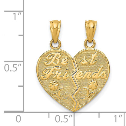 14k Yellow Gold BEST FRIENDS Heart Break Apart Pendants for Women