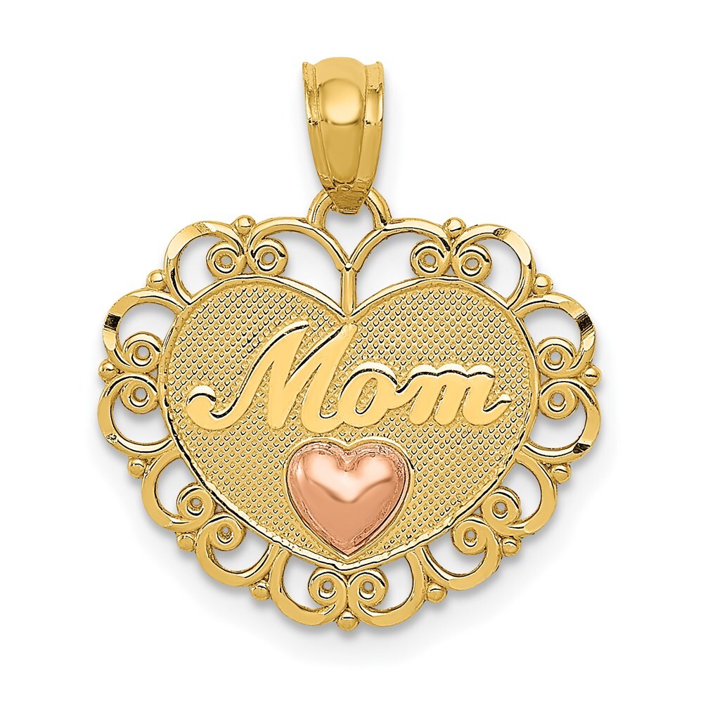 14k Two-tone Gold MOM Heart Pendant for Women