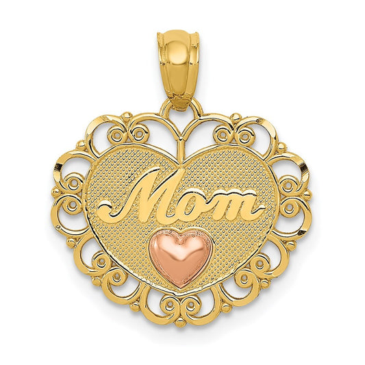 14k Two-tone Gold MOM Heart Pendant for Women
