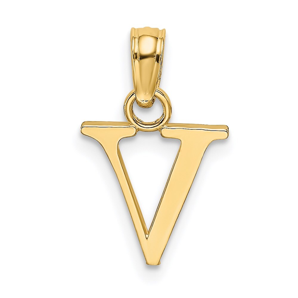 14k Yellow Gold Polished Block Letter V Initial Pendant for Women