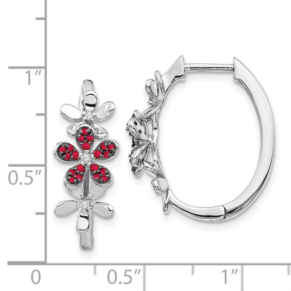 14k White Gold Diamond and Ruby Hoop Earrings