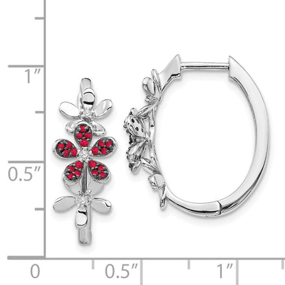 14k White Gold Diamond and Ruby Hoop Earrings