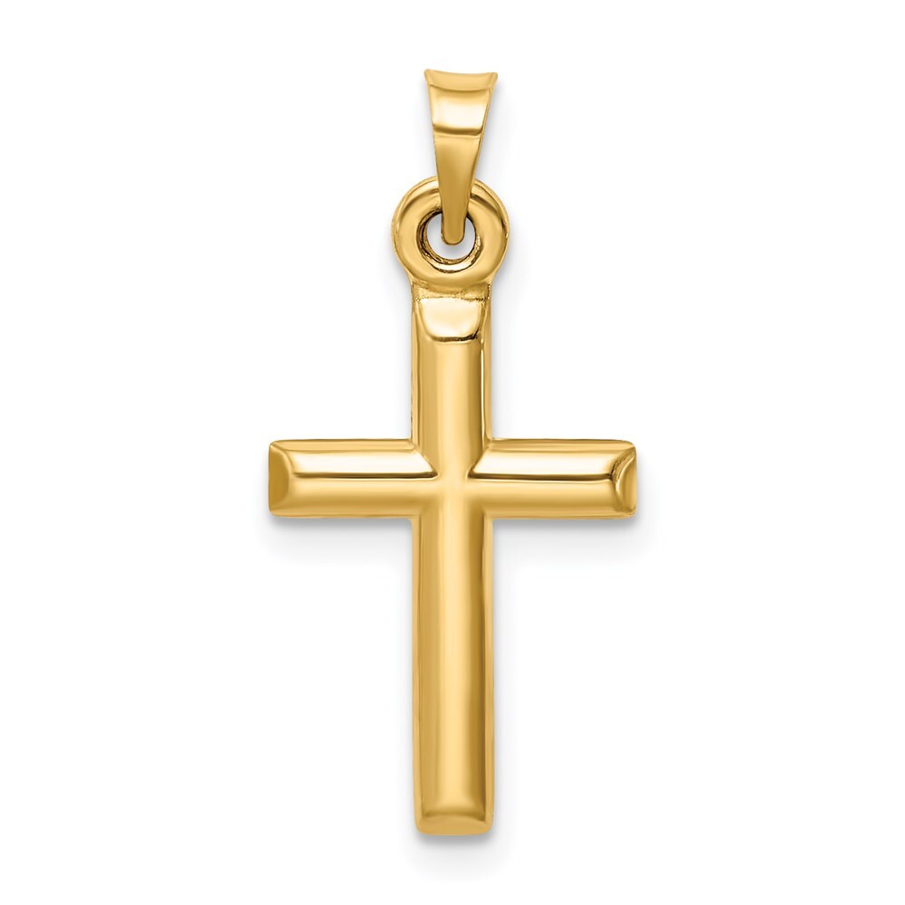14k Yellow Gold Hollow Diamond-cut Cross Pendant for Women