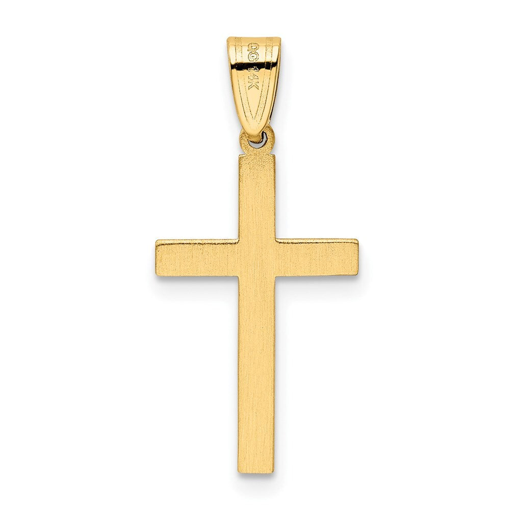 14k Yellow Gold Solid Laser Etched Cross Pendant for Women