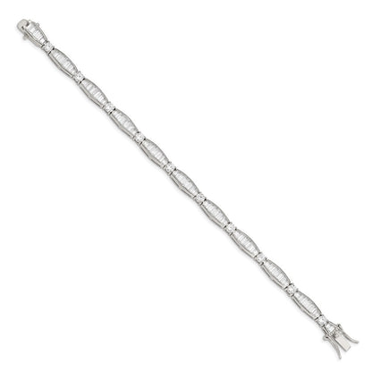 Sterling Silver Rhodium-plated Baguette and Round CZ Bracelet