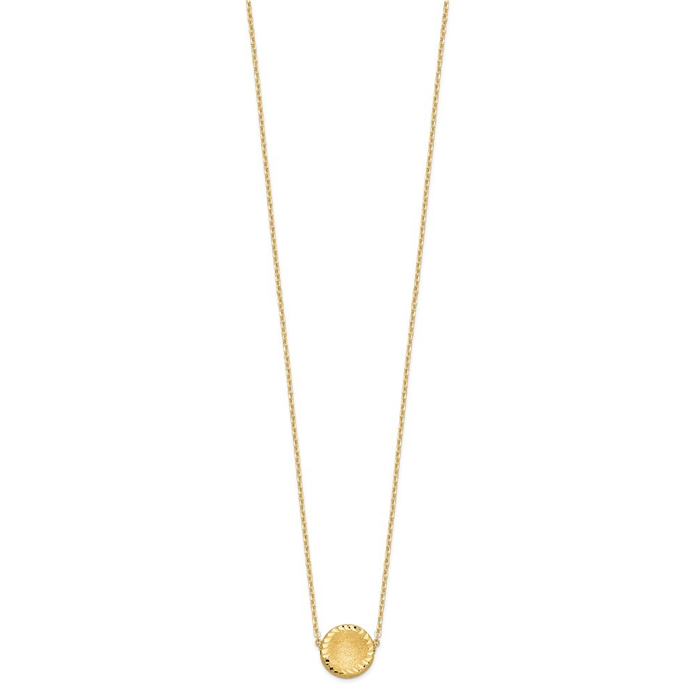 14k Yellow Gold Brushed Polished & Diamond-Cut Circle Necklace