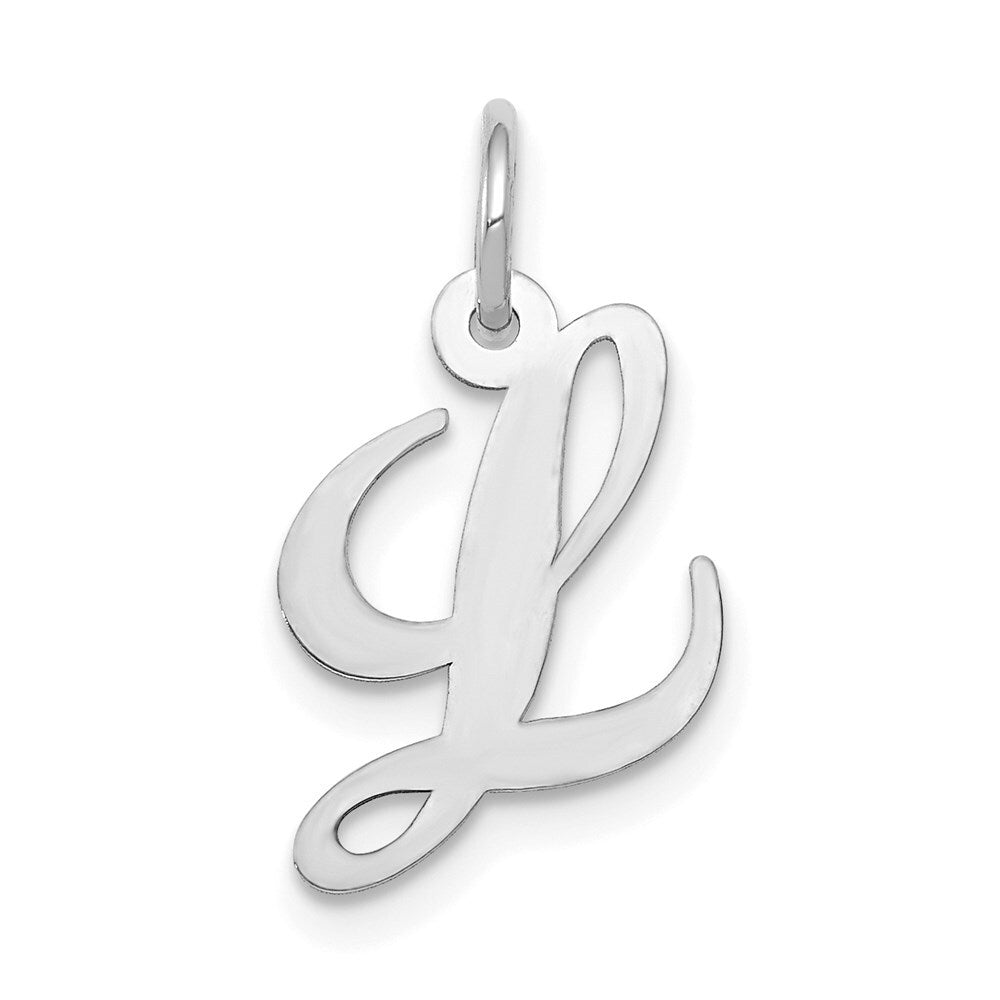 14k White Gold Small Fancy Script Letter L Initial Charm Pendant for Women