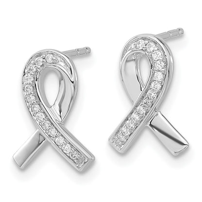 14k White Gold Diamond Awareness Ribbon Stud Earrings