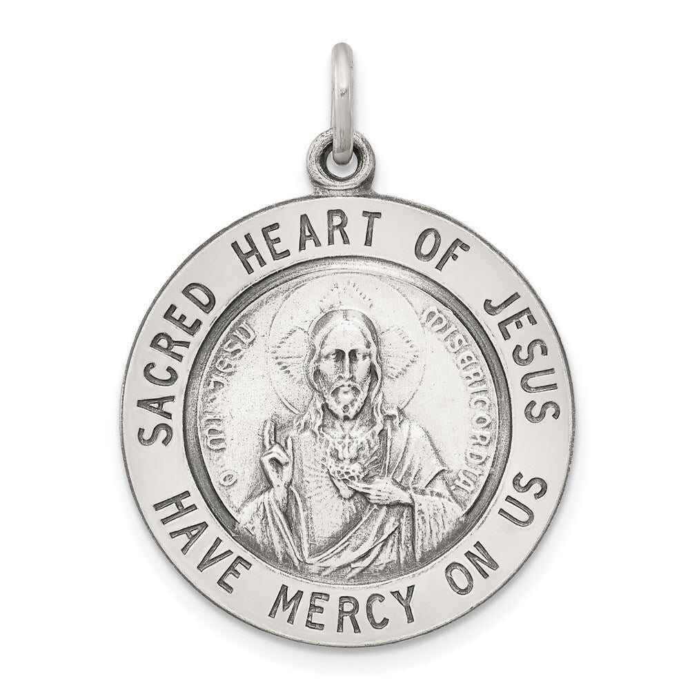 Sterling Silver Antiqued Sacred Heart of Jesus Medal Pendant
