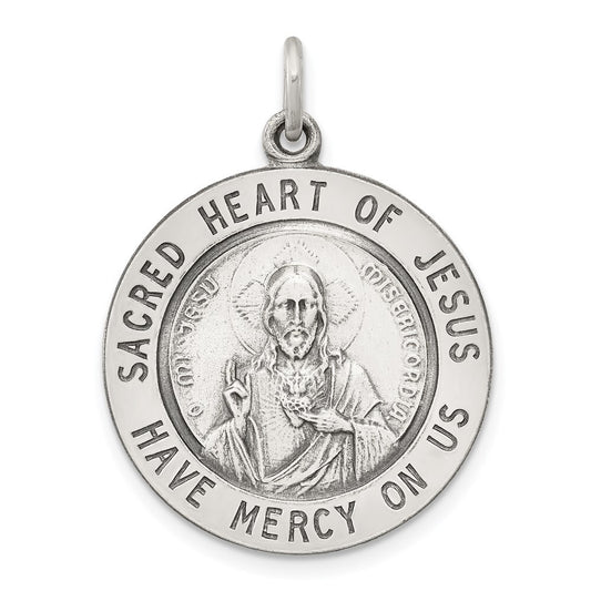 Sterling Silver Antiqued Sacred Heart of Jesus Medal Pendant