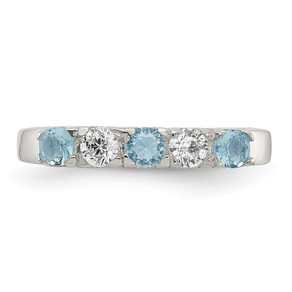 Sterling Silver Light Blue & White Cubic Zirconia Ring Size 7