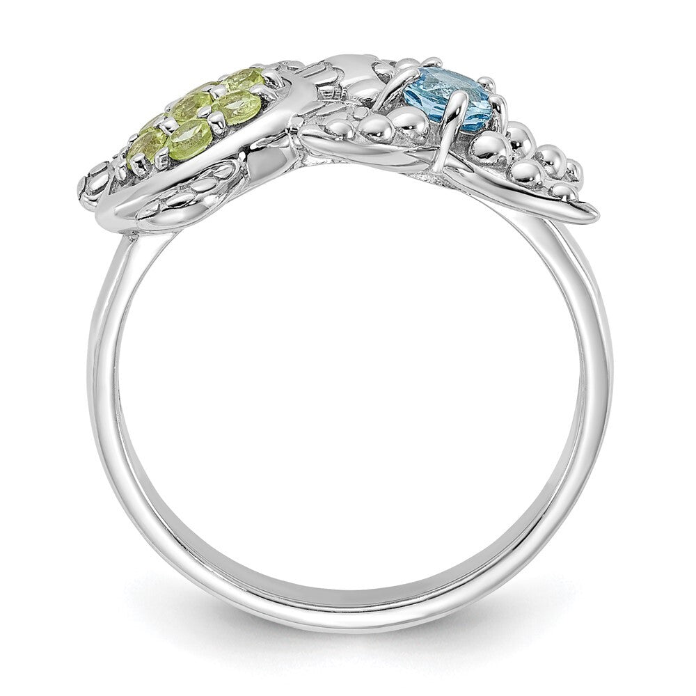 Sterling Silver Peridot and Swiss Blue Topaz Turtle and Starfish Ring Size 7