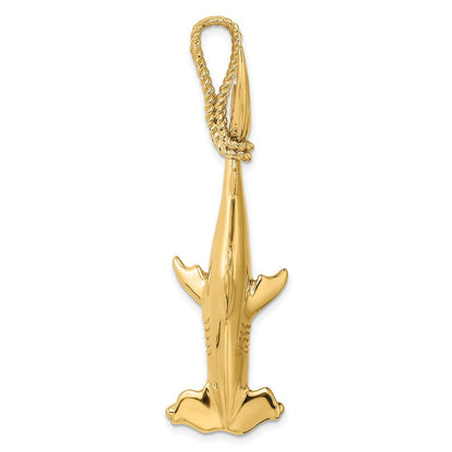 14k Yellow Gold 3-D Hammerhead Shark w Rope Bail Charm