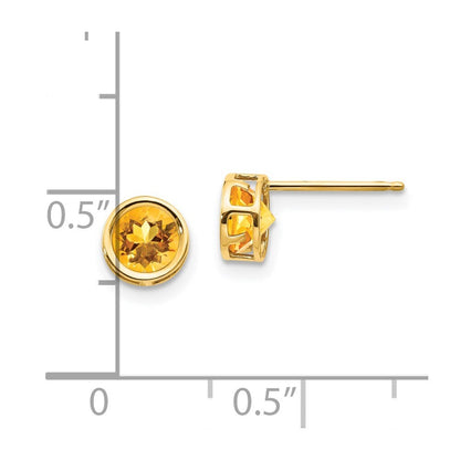 14k Yellow Gold 5mm Bezel Citrine Stud Earrings Gift for Women