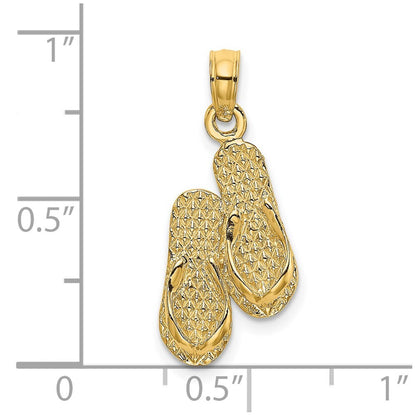 14k Yellow Gold ANTIGUA, W.I. Double Flip-Flop Charm Pendant for Women