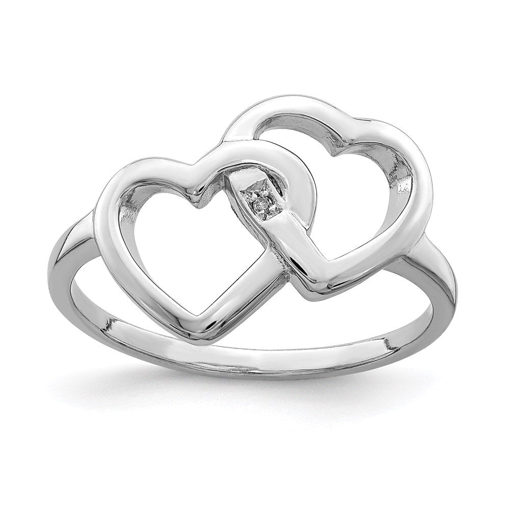 Sterling Silver Rhodium-plated Diamond accent Intertwined Heart Ring Size 6