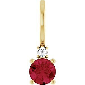 14k Yellow Gold Lab-Grown Ruby & .015 CT Natural Diamond Charm Pendant