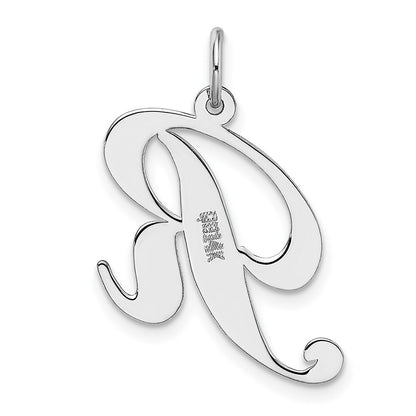 14k White Gold Large Fancy Script Letter R Initial Charm Pendant for Women