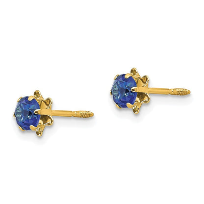 14k Yellow Gold 4mm CZ Birthstone (Sep) Screwback Earrings