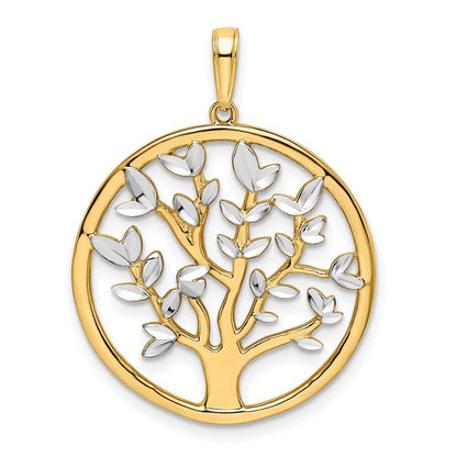 14k Yellow Gold and White Rhodium Diamond-cut Tree of Life Pendant for Women