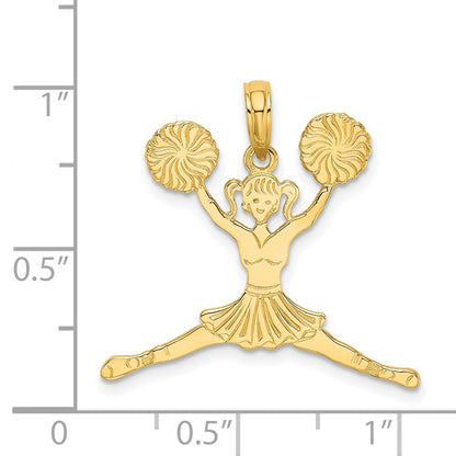 14k Yellow Gold Cheerleader Jumping with Pom-Poms Charm Pendant