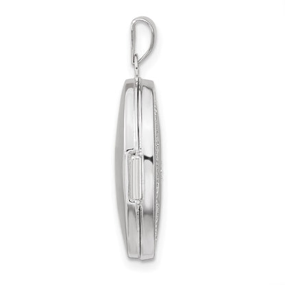 14k White Gold Brushed Diamond Star 21mm Oval Locket Pendant for Women