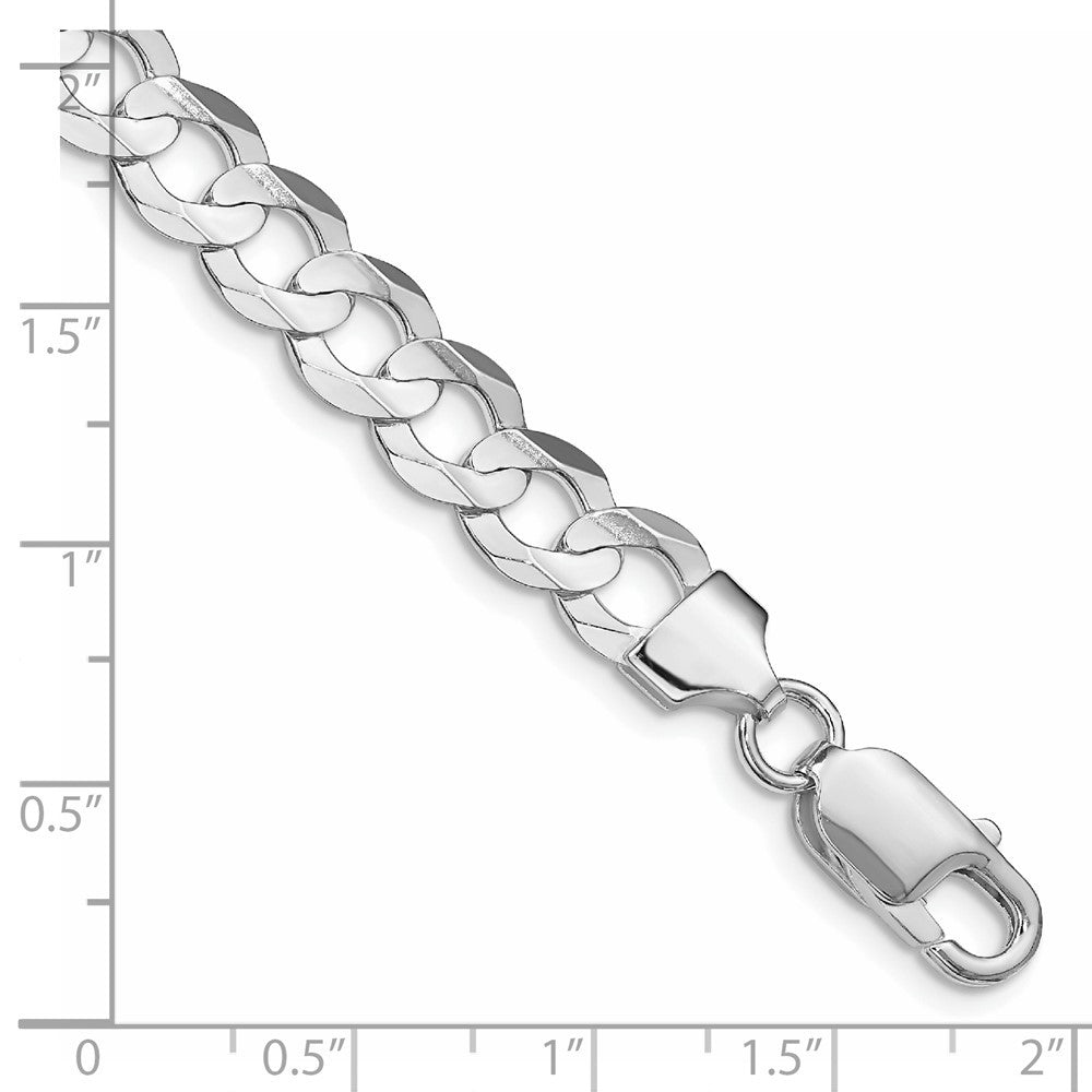 Sterling Silver Rhodium-plated 7.8mm Concave Beveled Curb Chain Bracelet