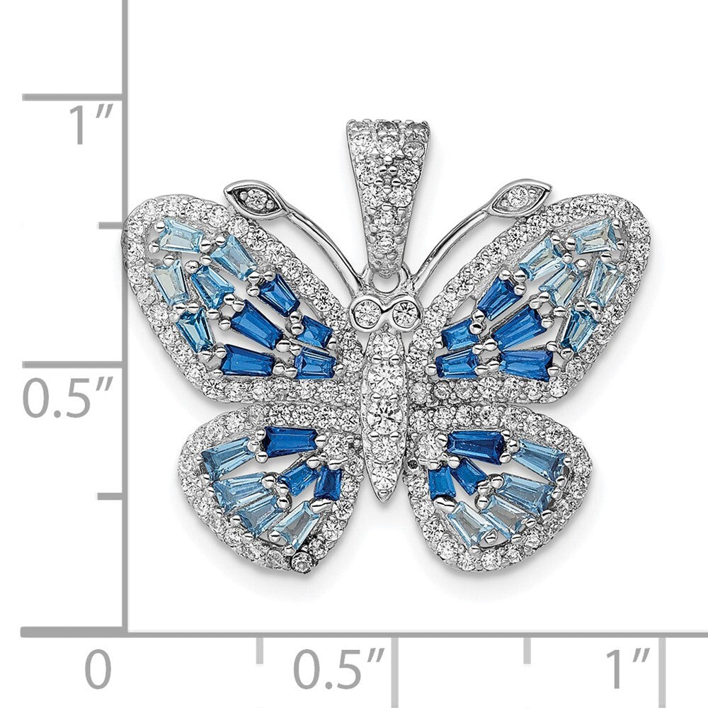 Sterling Silver Polished Blue & White Cubic Zirconia Butterfly Pendant
