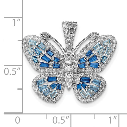 Sterling Silver Polished Blue & White Cubic Zirconia Butterfly Pendant