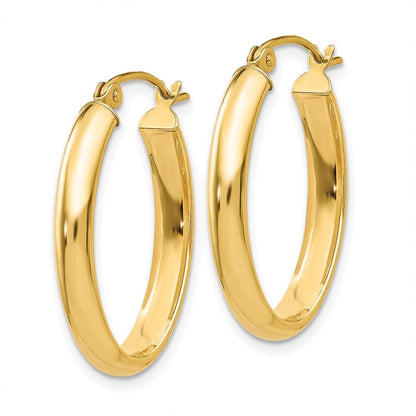 14k Yellow Gold Polished 3.5mm Oval Hoop Earrings Gift for Women
