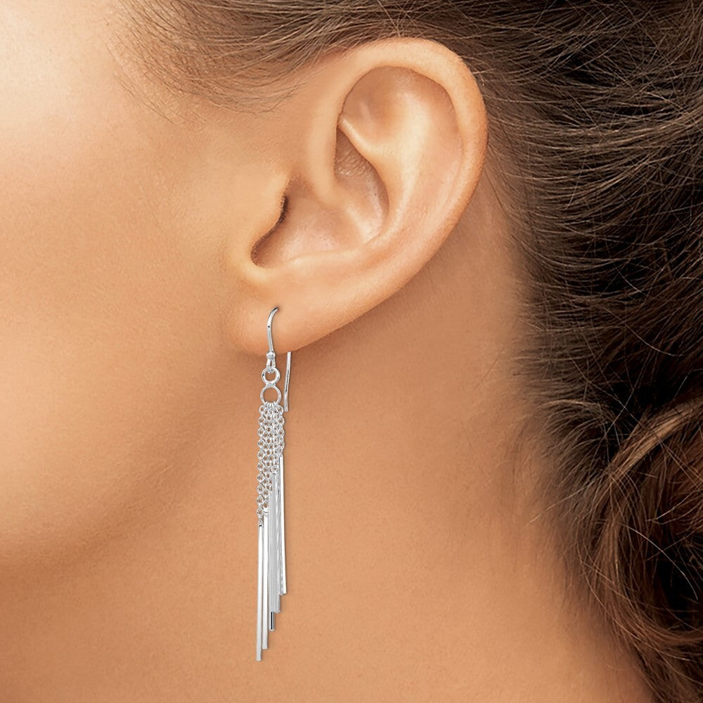 Sterling Silver Rhodium-plated Polished Five Chains & Bars Dangle Earrings