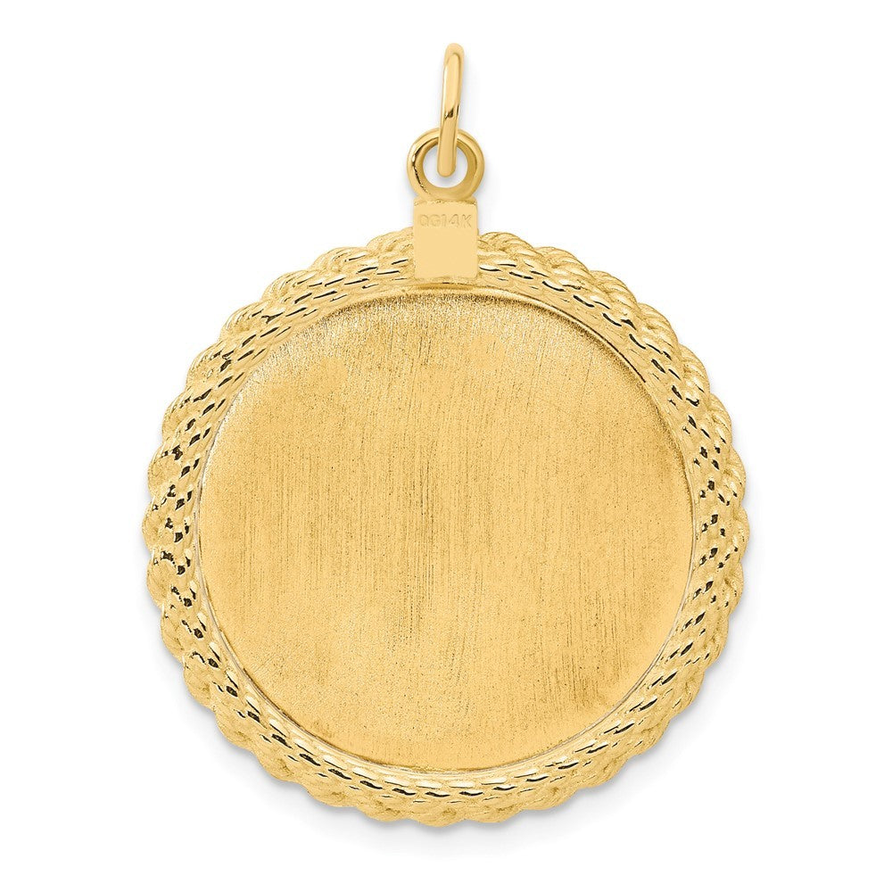 14k Yellow Gold Plain .013 Gauge Circular Engravable Disc with Rope Charm