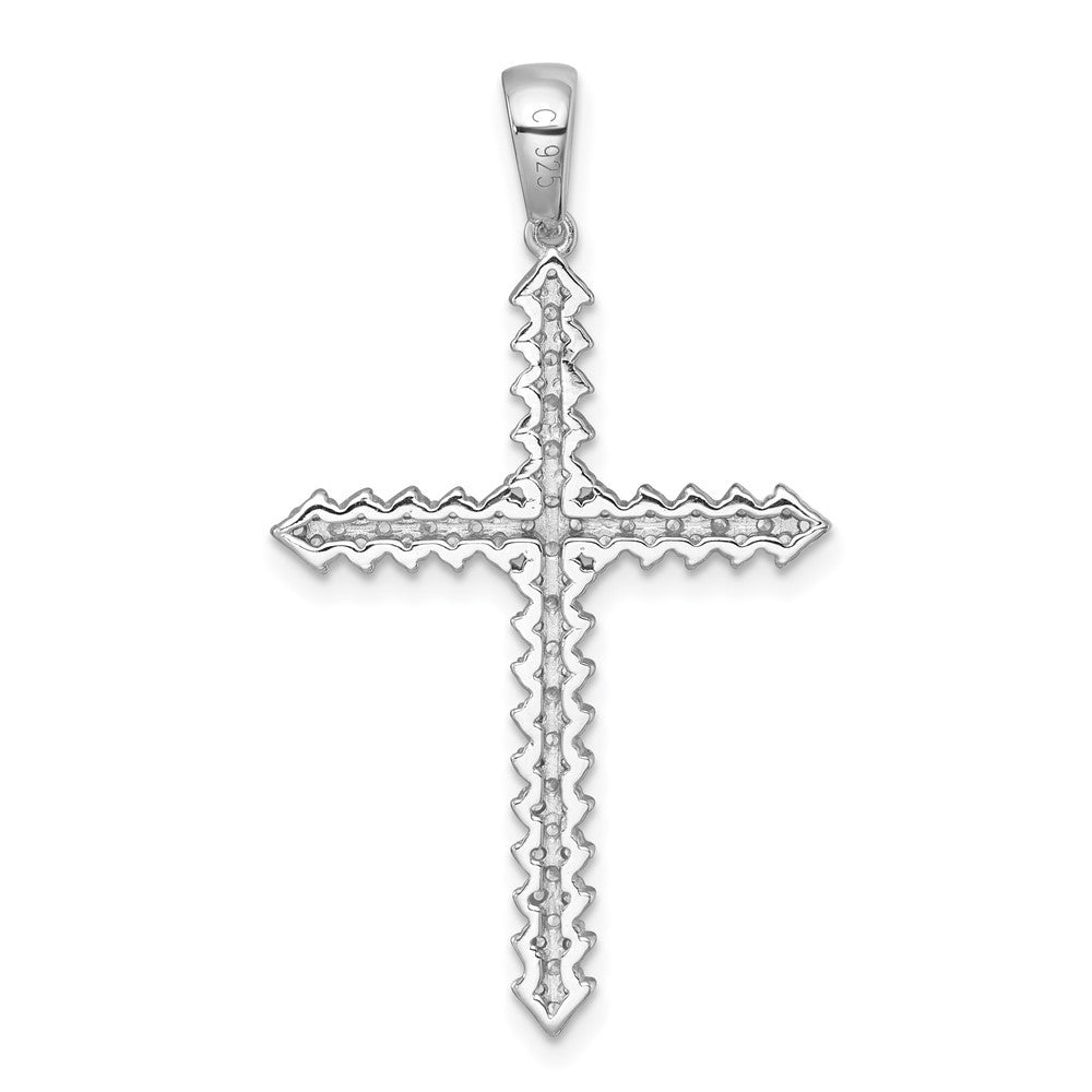 Sterling Silver Rhodium-plated Polished Pave Cubic Zirconia Latin Cross Pendant