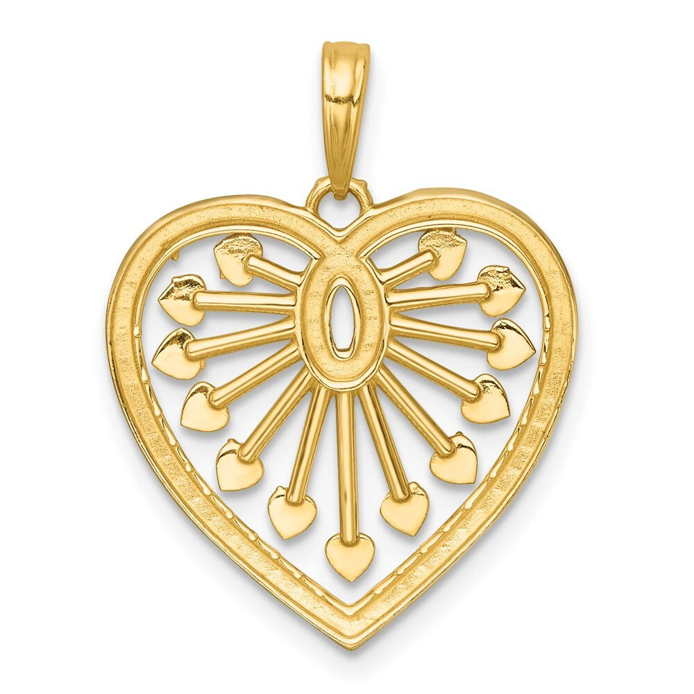 14k Yellow Gold with White Rhodium Polished Fancy Heart Charm Pendant for Women