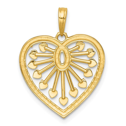 14k Yellow Gold with White Rhodium Polished Fancy Heart Charm Pendant for Women